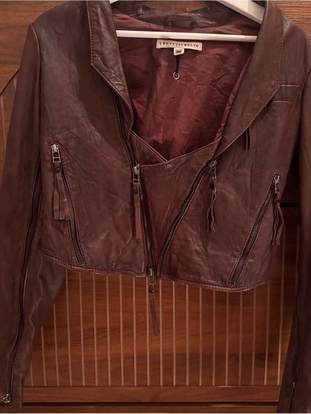 Twenty8Twelve Cropped Brown Leather Moto Jacket